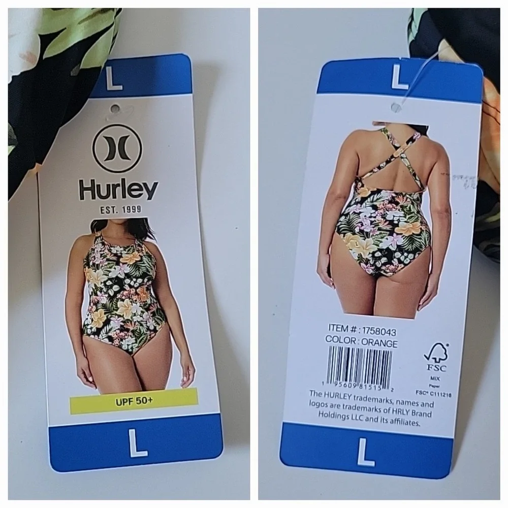 Hurley One Piece Swimsuit Large Floral UPF 50+NEW Beach Hawaiian Resort Tropical